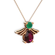 Fabriel Melek Kolye - Rodolit garnet ve kök zümrüt 925 ayar rose altın kaplama gümüş kolye (40 cm rose altın rolo zincir) #11y14sa