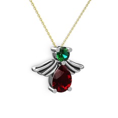 Fabriel Melek Kolye - Garnet ve yeşil kuvars 925 ayar gümüş kolye (40 cm altın rolo zincir) #122kgnv