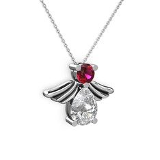 Swarovski ve rodolit garnet 14 ayar beyaz altın kolye (40 cm beyaz altın rolo zincir)