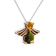 Peridot ve sitrin 18 ayar rose altın kolye (40 cm beyaz altın rolo zincir)