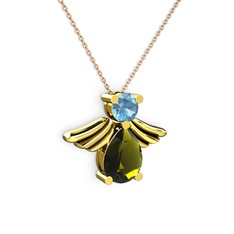 Peridot ve akuamarin 14 ayar altın kolye (40 cm rose altın rolo zincir)