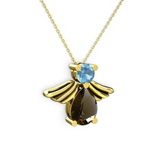 Fabriel Melek Kolye - Dumanlı kuvars ve akuamarin 8 ayar altın kolye (40 cm altın rolo zincir) #12i27py