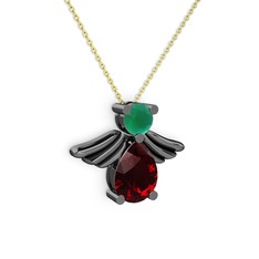 Fabriel Melek Kolye - Garnet ve kök zümrüt 925 ayar siyah rodyum kaplama gümüş kolye (40 cm gümüş rolo zincir) #13j31r4