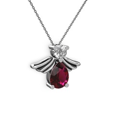 Fabriel Melek Kolye - Rodolit garnet ve beyaz zirkon 18 ayar beyaz altın kolye (40 cm gümüş rolo zincir) #13joevf