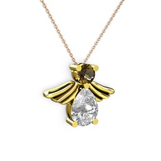 Swarovski ve dumanlı kuvars 925 ayar altın kaplama gümüş kolye (40 cm gümüş rolo zincir)