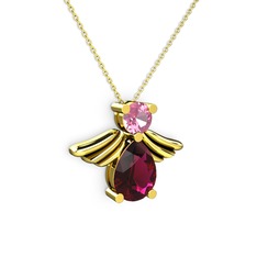 Fabriel Melek Kolye - Rodolit garnet ve pembe kuvars 8 ayar altın kolye (40 cm altın rolo zincir) #13lb55o