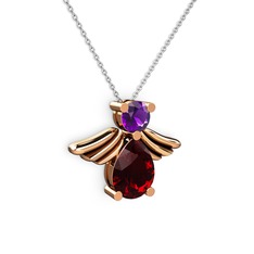 Garnet ve ametist 8 ayar rose altın kolye (40 cm beyaz altın rolo zincir)