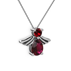 Fabriel Melek Kolye - Rodolit garnet ve garnet 18 ayar beyaz altın kolye (40 cm gümüş rolo zincir) #13py2lf