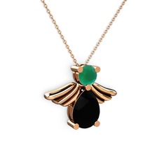 Fabriel Melek Kolye - Siyah zirkon ve kök zümrüt 925 ayar rose altın kaplama gümüş kolye (40 cm rose altın rolo zincir) #146dngv