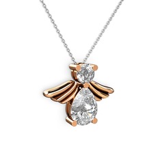 Fabriel Melek Kolye - Swarovski ve beyaz zirkon 925 ayar rose altın kaplama gümüş kolye (40 cm beyaz altın rolo zincir) #14i75c9