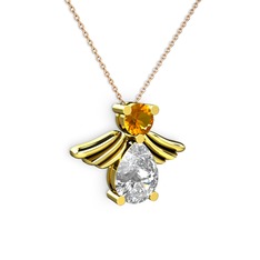 Swarovski ve sitrin 18 ayar altın kolye (40 cm rose altın rolo zincir)