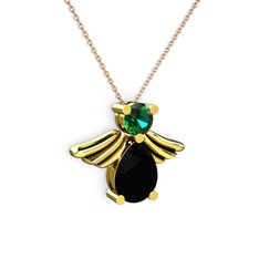 Fabriel Melek Kolye - Siyah zirkon ve yeşil kuvars 18 ayar altın kolye (40 cm rose altın rolo zincir) #14jug4i