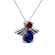 Lab safir ve garnet 925 ayar gümüş kolye (40 cm beyaz altın rolo zincir)