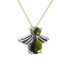 Peridot 14 ayar beyaz altın kolye (40 cm altın rolo zincir)