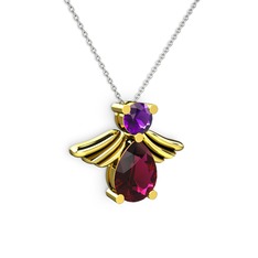 Rodolit garnet ve ametist 14 ayar altın kolye (40 cm beyaz altın rolo zincir)