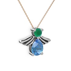 Fabriel Melek Kolye - Akuamarin ve kök zümrüt 18 ayar beyaz altın kolye (40 cm gümüş rolo zincir) #15230sp