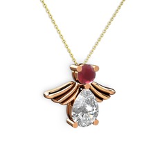 Swarovski ve kök yakut 18 ayar rose altın kolye (40 cm altın rolo zincir)