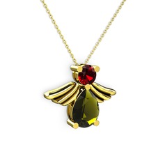 Fabriel Melek Kolye - Peridot ve garnet 18 ayar altın kolye (40 cm altın rolo zincir) #1573l63