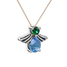 Fabriel Melek Kolye - Akuamarin ve yeşil kuvars 925 ayar gümüş kolye (40 cm rose altın rolo zincir) #159cop7