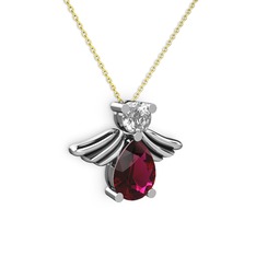 Fabriel Melek Kolye - Rodolit garnet ve swarovski 14 ayar beyaz altın kolye (40 cm altın rolo zincir) #15svoii