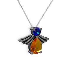 Fabriel Melek Kolye - Sitrin ve lab safir 925 ayar siyah rodyum kaplama gümüş kolye (40 cm gümüş rolo zincir) #160yv24