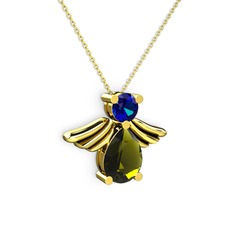 Fabriel Melek Kolye - Peridot ve lab safir 925 ayar altın kaplama gümüş kolye (40 cm altın rolo zincir) #16q4o8z