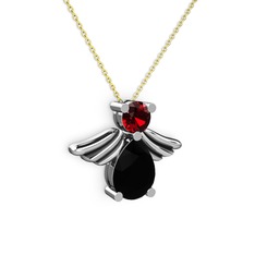 Fabriel Melek Kolye - Siyah zirkon ve garnet 925 ayar gümüş kolye (40 cm altın rolo zincir) #17axik5