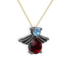 Fabriel Melek Kolye - Garnet ve akuamarin 925 ayar siyah rodyum kaplama gümüş kolye (40 cm altın rolo zincir) #17s4vug