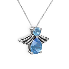 Akuamarin 14 ayar beyaz altın kolye (40 cm beyaz altın rolo zincir)