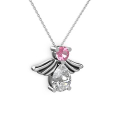 Fabriel Melek Kolye - Beyaz zirkon ve pembe kuvars 18 ayar beyaz altın kolye (40 cm beyaz altın rolo zincir) #18lq7us