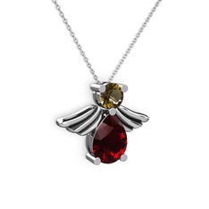 Garnet ve dumanlı kuvars 8 ayar beyaz altın kolye (40 cm gümüş rolo zincir)