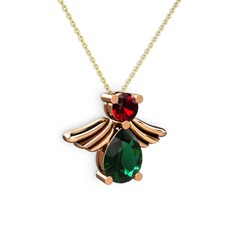 Yeşil kuvars ve garnet 8 ayar rose altın kolye (40 cm altın rolo zincir)