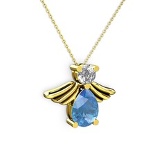 Fabriel Melek Kolye - Akuamarin ve swarovski 8 ayar altın kolye (40 cm altın rolo zincir) #19313gt