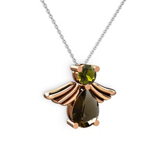 Dumanlı kuvars ve peridot 14 ayar rose altın kolye (40 cm beyaz altın rolo zincir)