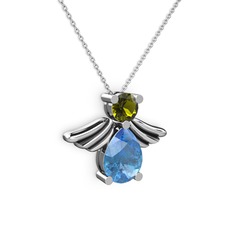 Akuamarin ve peridot 18 ayar beyaz altın kolye (40 cm beyaz altın rolo zincir)