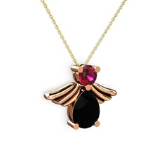 Fabriel Melek Kolye - Siyah zirkon ve rodolit garnet 18 ayar rose altın kolye (40 cm altın rolo zincir) #1afezs