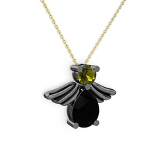 Fabriel Melek Kolye - Siyah zirkon ve peridot 925 ayar siyah rodyum kaplama gümüş kolye (40 cm altın rolo zincir) #1air990