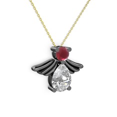 Fabriel Melek Kolye - Swarovski ve kök yakut 925 ayar siyah rodyum kaplama gümüş kolye (40 cm altın rolo zincir) #1bju37e