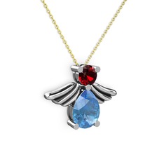 Fabriel Melek Kolye - Akuamarin ve garnet 8 ayar beyaz altın kolye (40 cm gümüş rolo zincir) #1bmjhmu