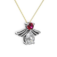 Fabriel Melek Kolye - Beyaz zirkon ve rodolit garnet 8 ayar beyaz altın kolye (40 cm altın rolo zincir) #1bpoqjy
