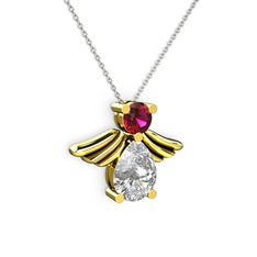 Beyaz zirkon ve rodolit garnet 18 ayar altın kolye (40 cm beyaz altın rolo zincir)