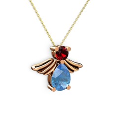 Fabriel Melek Kolye - Akuamarin ve garnet 14 ayar rose altın kolye (40 cm gümüş rolo zincir) #1cgw1hj