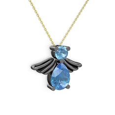 Fabriel Melek Kolye - Akuamarin 925 ayar siyah rodyum kaplama gümüş kolye (40 cm altın rolo zincir) #1cou3n5