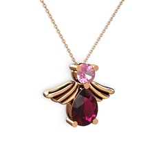 Fabriel Melek Kolye - Rodolit garnet ve pembe kuvars 8 ayar rose altın kolye (40 cm gümüş rolo zincir) #1cqny1w