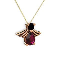 Fabriel Melek Kolye - Rodolit garnet ve siyah zirkon 925 ayar rose altın kaplama gümüş kolye (40 cm altın rolo zincir) #1cqyrbl