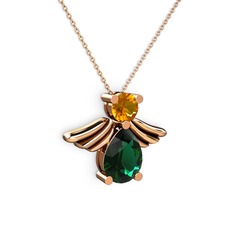 Fabriel Melek Kolye - Yeşil kuvars ve sitrin 925 ayar rose altın kaplama gümüş kolye (40 cm gümüş rolo zincir) #1d4fyjb
