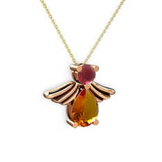 Sitrin ve kök yakut 8 ayar rose altın kolye (40 cm altın rolo zincir)