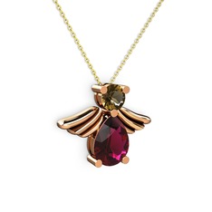 Fabriel Melek Kolye - Rodolit garnet ve dumanlı kuvars 8 ayar rose altın kolye (40 cm altın rolo zincir) #1d8z1k3