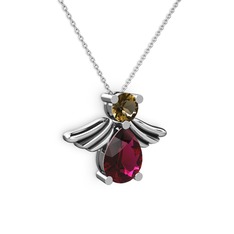 Rodolit garnet ve dumanlı kuvars 925 ayar gümüş kolye (40 cm beyaz altın rolo zincir)