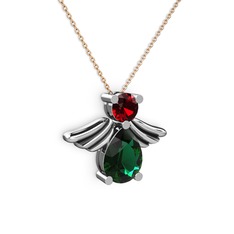Yeşil kuvars ve garnet 18 ayar beyaz altın kolye (40 cm rose altın rolo zincir)